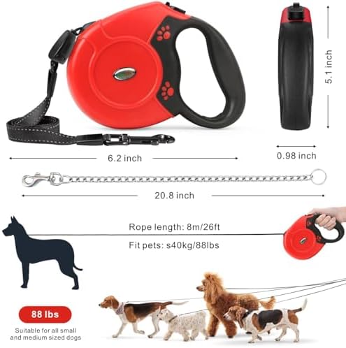 Idepet Heavy Duty Retractable Dog Leash Steel Chain 16ft Pet Leashes
