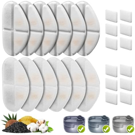 12 Pack Filters and Pump Sponges for 7L/1.8Gal Dog Water Bowl Dispenser(FN-W05), ZEKIRY Cat Water Fountain Filter, 4-Layer Filtration Pet Fountain Filters Replacement
