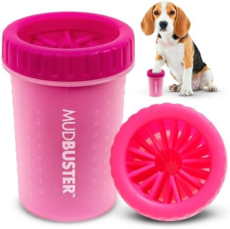 Dexas MudBuster Medium Dog Paw Cleaner, Pink, Fits 1.5"-2.5" Wide Paws, Gentle Silicone Bristles for Quick, Easy Cleaning