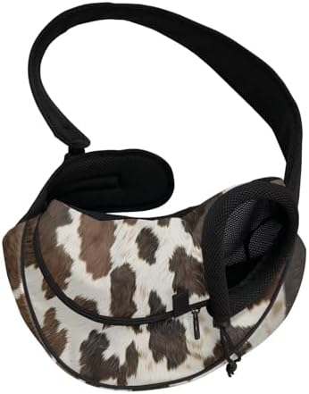 Brown Cow Print Pet Sling Carrier Small Dog Cat Sling Pet Carrier Bag Adjustable Pouch Tote Handbag for Small Pets Comfortable Single Shoulder Carrier for Travel Walk
