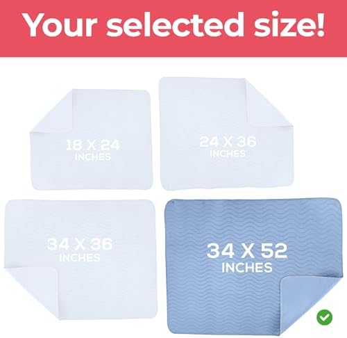 2 Pack Waterproof Reusable Heavy Absorbency Incontinence Bed Pads 34"x52"