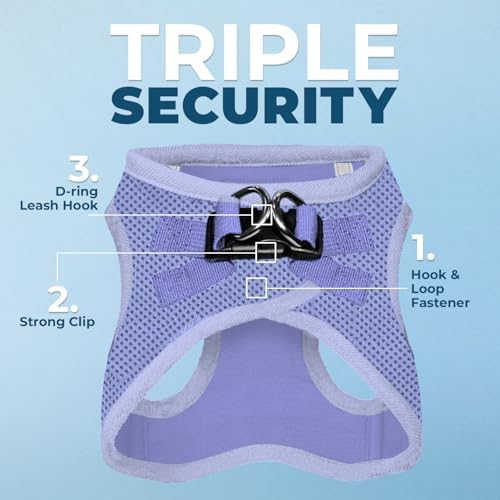 Best Pet Supplies - All Weather Mesh/Plush, Reflective, No Pull Harness for Small, Medium Dogs, Cats - Secure with Hook & Loop Fastener, Buckle, Double D-Rings - Lavender, S