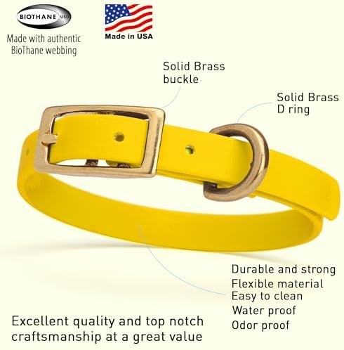 Viper Biothane Heavy Duty Waterproof Dog Collar Strong Coated Nylon Webbing w/Solid Brass Hardware Odor-Proof Easy to Clean High Performance Fits Small Medium or Large Dogs, Lemon Yellow