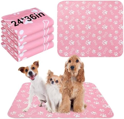 BEAUTYZOO 4 Pack Washable Pee Pads for Dogs,Reusable Puppy Pads 24x36 Pink