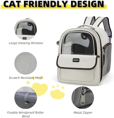 Cat Backpack Carrier for Travel & Hiking - Large Space, Durable & Breathable Pet Carrier for Cats & Small Dogs - Anti-Scratch, Escape-Proof Design (Brown, Large)