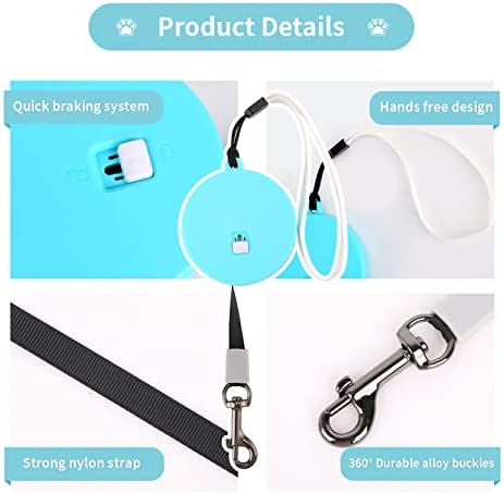 Retractable Dog Leash for Small and Medium Dogs up to 22lbs with 9.8ft Strong Nylon Tape, Hands Free, Portable and Lightweight Leash with Wrist Strap, One-Hand Brake, Tangle Free (Blue)