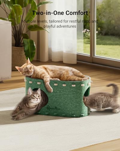 DownyPaws Cat House for Indoor Cats, Cube Castle Cat Bed Cave, Forest