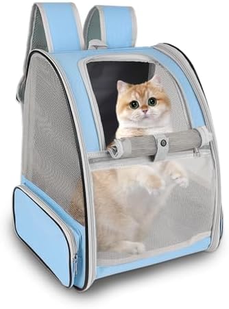 Cat Backpack Carrier,Pet Carrier Airline Approved for Small Dog Cat Puppy Kitten Bunny,Ventilated Mesh Design Animal Backpack for Hiking Camping Travel Bag (Blue)