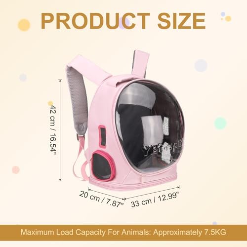 Pet Backpack Carrier, Portable and Ventilated, Oxford Cloth, Dog Cat Travel Bag with Transparent Cover 12.99", (Pink, 1 Pcs), Intended for Hiking/Camping/Traveling