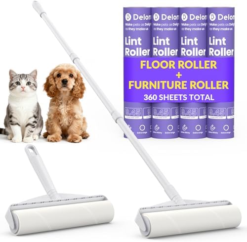 DELOMO 9.45” Large Lint Roller for Pet Hair, Long & Short Handles, 2 Packs
