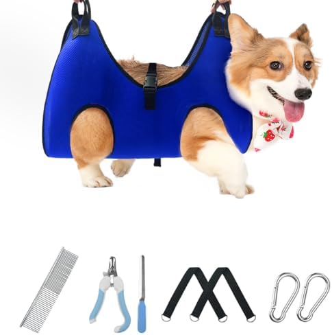 Dog Grooming Hammock Grooming Harness for Small Dogs Pet Grooming Hammock with Nail Clippers/Nail File/Comb Breathable Dog Nail Harness Hanging for Nail Trimming,Ear,Eye Care Home Grooming Set
