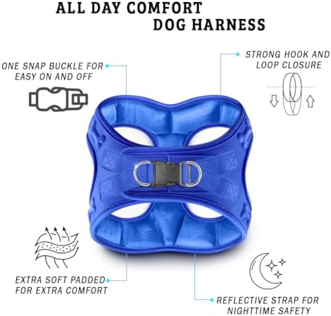 Comfort Fit Dog Harness Step in No Pull Harness for Medium Small Sized Dogs Soft Padded No Escape Harness Adjustable Easy Buckle with Leash Attachment D-Ring Extra Comfort Inside Velvet Plush S Blue