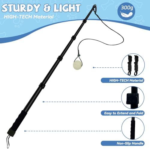 Flirt Pole for Dogs, Interactive Toys Tug-of-war for Dogs, Five-Section Retractable Adjustable Length, Chase Toys with Rope Chewing Sticks, for Outdoor Exercise & Training