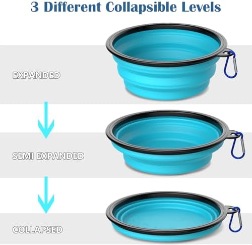 Collapsible Dog Bowls [2 Pack] 20 oz, Travel Dog Bowls, Pet Bowl Portable Foldable Water Food Feeding Dishes with Carabiner Clip for Traveling Hiking Walking-Black & Blue