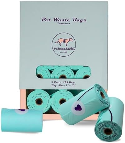 Durable Dog Poop Bags Rolls Eco Friendly, Leakproof, Odor-Free, Vegetable-Based Doggy Poop Bags, Giving Back to Charity (135 Bags / 9 Rolls)