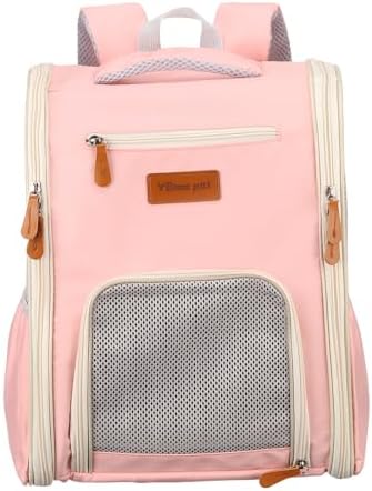 Pet Backpack Carrier Pink 12.6" Dogs Cats Travel Bag