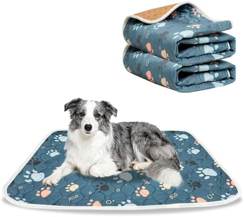 AIO Pet Urine pad Washable Pee Pads for Dogs Anti-Slip Waterproof 2-Pack Reusable Puppy Pads for Potty Training Heavy Absorbency Prevent Leakage Reusable Training Dog Pads 27.6*39.37inch Blue Claws