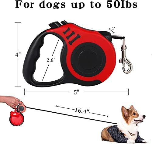 Retractable Heavy Duty Dog Leash, 16FT Walking Leashes, Red