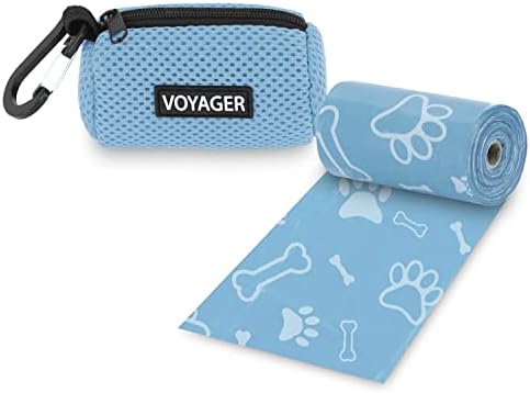 Best Pet Supplies Dog Poop Bag Holder Leash Attachment with Reusable Dispenser for Travel, Walking, Park, and Outdoor Use, Durable with Clip-On - Baby Blue, Mesh Dispenser w/15 Bags