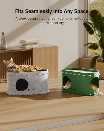 DownyPaws Cat House for Indoor Cats, Cube Castle Cat Bed Cave, Marble