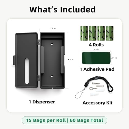 URSPET Dog Poop Bag Dispenser with 4 Rolls, Wall Mount Pet Waste Holder