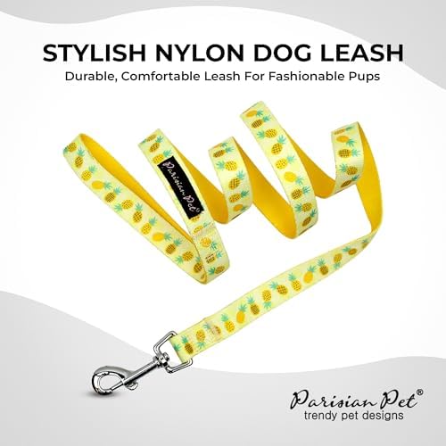 Parisian Pet Pineapple Dog Leash - Nylon Heavy Duty Training Yellow Leashes for Dogs with Comfortable Handle - Strong Metal Clip 4Ft Puppy Leash - Durable Chew Proof Leashes for Small and Medium Dogs