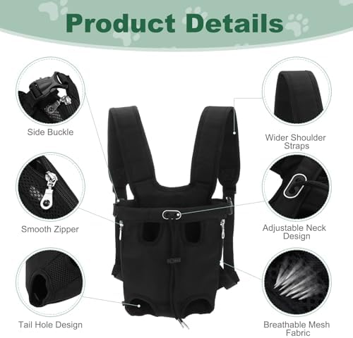 Front Pet Carrier Backpack for Small Dogs/Cats Up to 15.4-20.9lbs, Adjustable Breathable Dog Carrying Backpack, Extra Large, (Black, 1Pcs) Intended for Hiking/Camping/Traveling