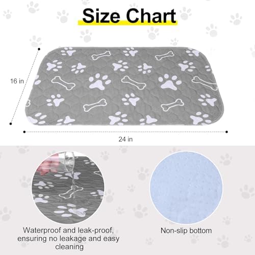 BEAUTYZOO 6 Pack Washable Pee Pads for Dogs,Reusable Puppy Pads 16x24 Gray