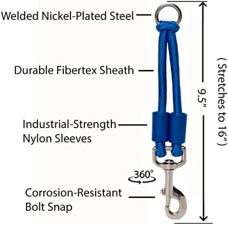 BUNGEE DOG LEASH EXTENSION – Patented Shock Absorber Attachment Protects You and Your Dogs – Works with ANY Leash & Collar or Harness – a MUST for Retractable Leashes – PICK SIZE/COLOR BELOW