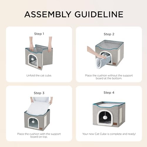 Bedsure Cat House Bed for Indoor Cats with Fluffy Ball and Scratch Pad