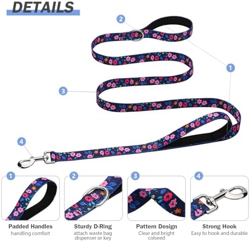 Hikiko 6FT Dog Leash Padded Double Handle with Designed Pattern
