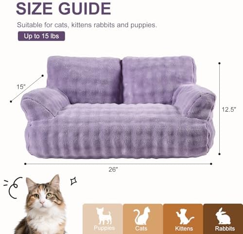 Cat Couch Bed, Cute Pet Sofa for Indoor Cats, 26"x15", Dusty Purple