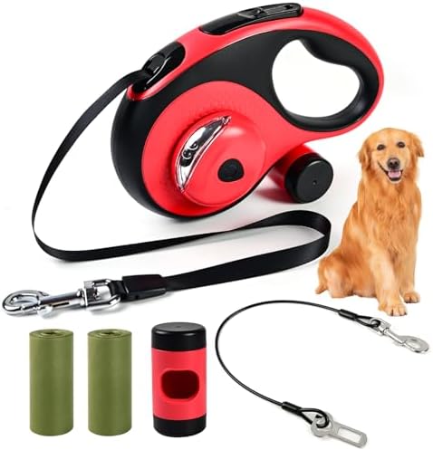 26ft Retractable Dog Leash for Large Dogs Up to 110lbs, with LED Light