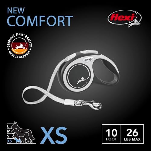 FLEXI® Comfort XS Tape Retractable Dog Leash, 10 ft - Grey/Black