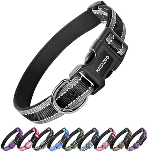 Kazazoo Large Dog Collar, Reflective Collar,No Pull,Heavy Duty Collar,Soft Neoprene & Quick Release Buckle Dog Collars for Labrador,German Shepherd,Golden Retriever-Black-XL