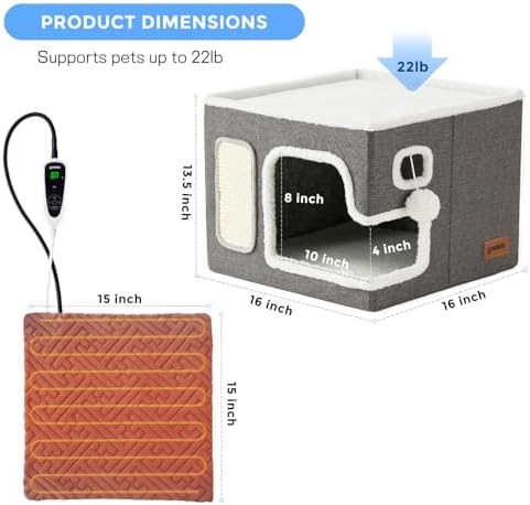ZOMISIA Heated Cat House Bed for Indoor Cats, Cat Hideway Cube for Sleeping