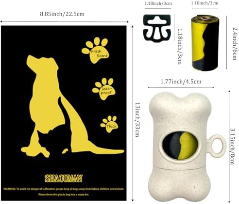 Bone Shaped Dog Waste Bag Dispenser with Leakproof Bags, 2 Holders, 30 Bags, Beige