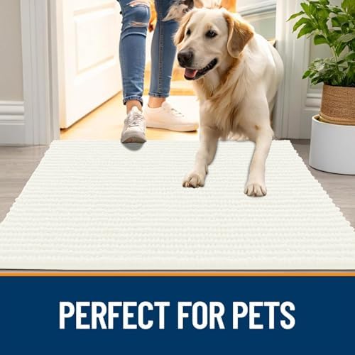 OLANLY Dog Door Mat for Muddy Paws 47x24, Extra Absorbent Chenille Mud Mat