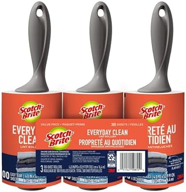 Scotch-Brite Everyday Clean Lint Roller, 300 Sheets Total,3 Pack