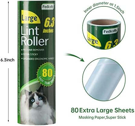 Fedicelly Large Lint Rollers Pet Hair Extra Sticky Furniture,Cat Dog Hair Remover Laundry Clothes Carpet,6.3 inches Wider with 640 Sheets Giant Lint Remover Brush for Couch