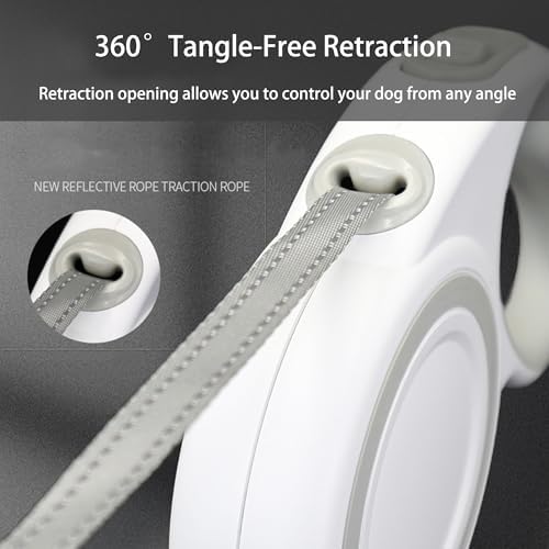 360° Tangle-Free Retractable Dog Leash, Heavy Duty Reflective Nylon Tape Lead 10 ft Long, up to 44lbs, One Touch Quick-Lock Braking System & Anti-Slip Handle (Black, Small)