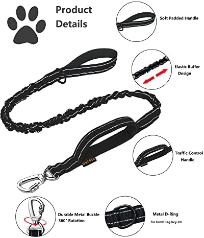 AUBELL Reflective Tactical Heavy Duty Dog Leash and Collar Set,Black XL