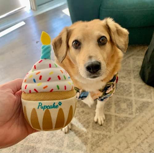 Nestpark Dog Birthday Toy - Pup Cake Puppy Cupcake Plush Squeak and Crinkle Gift (Pack of 2)