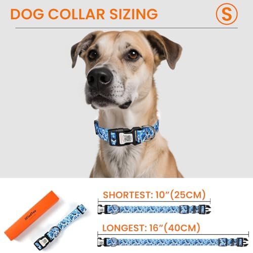 Personalized Dog Collar with QR Code Dog Tag, Camo Blue S