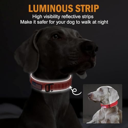 HYDEME Tactical Dog Collar, Alpine Loop Adjustable Military Training Nylon Dog Collars with Handle and Reflective for Small Medium Large Dogs, with Airtags Protective Case & Patches.(XL,Red)