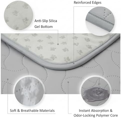Gentle Purr Washable Dog Pee Pads, 18 x 24 Inch, 2 Pack, Gray