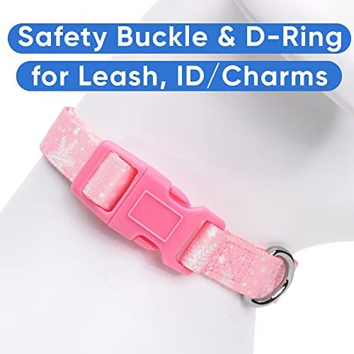 Pawtitas Personalized Dog Collar Dog Soft Adjustable Puppy Collar Customizable Embroidered add Pet Name Phone Number or Phrase Large Pink Snowflakes