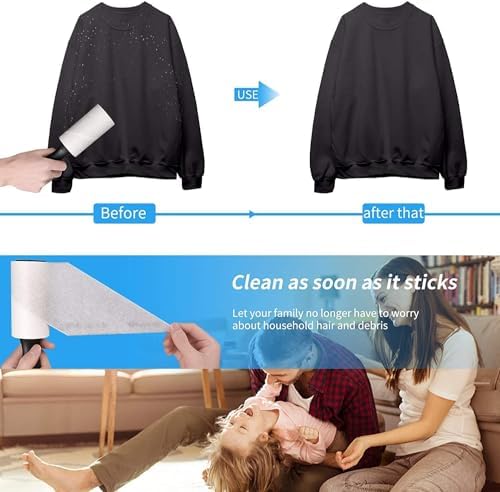 Sticky Lint Remover Roller for Clothes 180 Sheets Reusable Easy-Tear Pet Hair Remover for Clothes, Sofa, Furniture, Sweater, Dust & Dirt - 3 Rolls 60 Sheets (Multicolor) (Multi Set of 3)