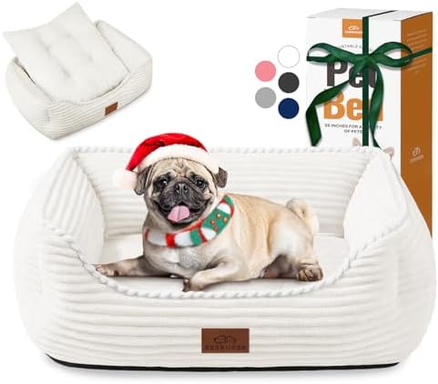 Zerbuger 25in Cream Rectangle Cat Dog Bed Machine Washable Sleeping Sofa