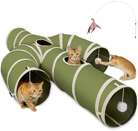 Ownpets Cactus Cat Tunnel 10" with Peek Holes for Indoor Large Cat, Green
